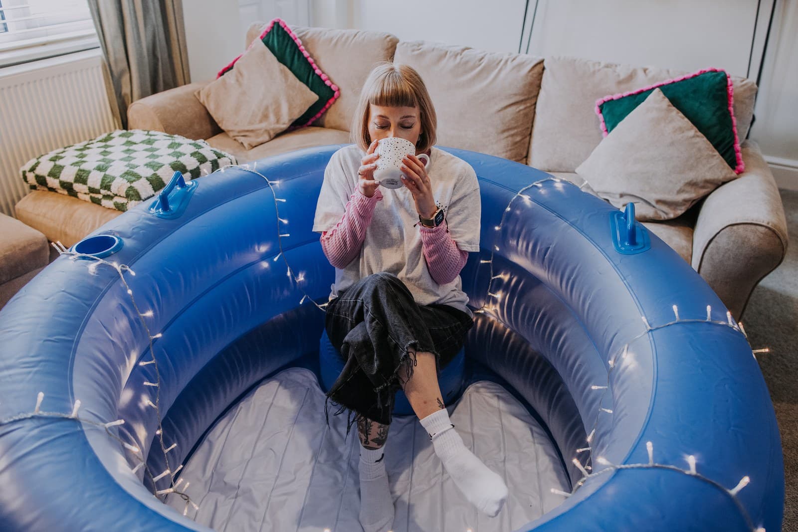 Leanne with a birth pool set up at home